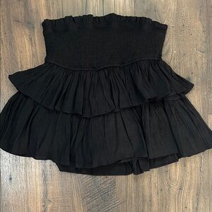 Blu Pepper Black Smocked Tiered Ruffle Mini Skirt